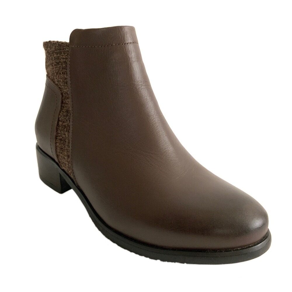 Propet Leather Tanaka Tweed Accent Bootie Brown 7.5 Extra Wide